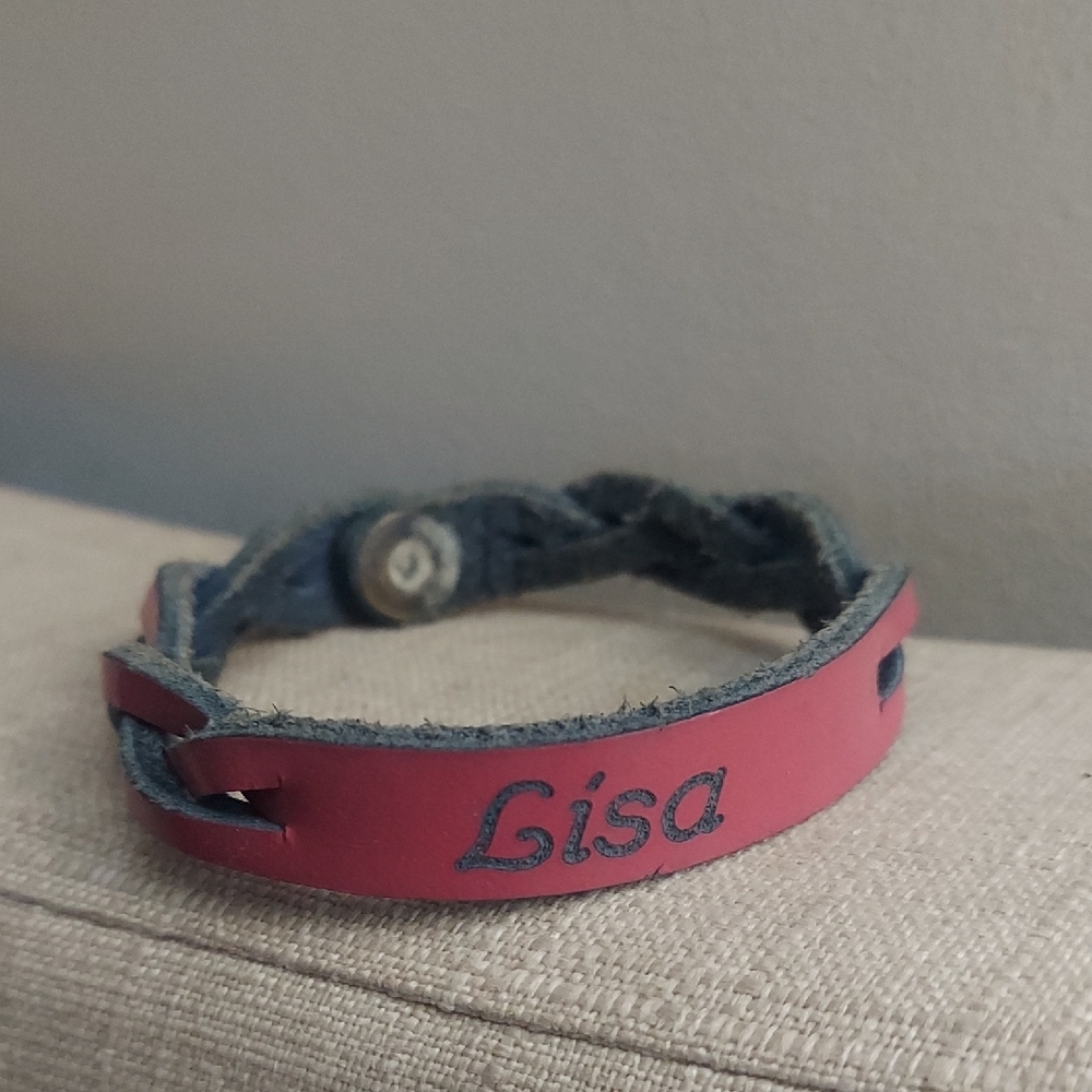 Treaty Genuine Braided Personalized Leather Pink "Lisa" Snap Bracelet